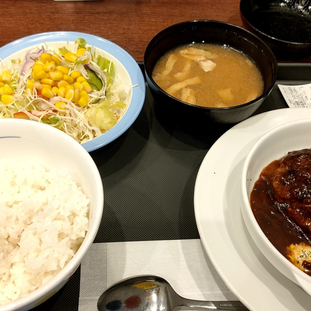 ユーザーが投稿したブラウンソースハンバーグ定食の写真 - 実際訪問したユーザーが直接撮影して投稿した大須牛丼松屋 上前津店の写真