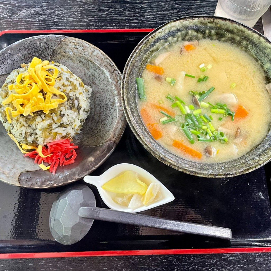 ユーザーが投稿しただご汁と高菜めしセットの写真 - 実際訪問したユーザーが直接撮影して投稿した乙姫定食屋阿蘇料理 ひめ路の写真
