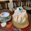 桃のかき氷 - 実際訪問したユーザーが直接撮影して投稿した那古野パフェCafe de Lyon 本店の写真のメニュー情報