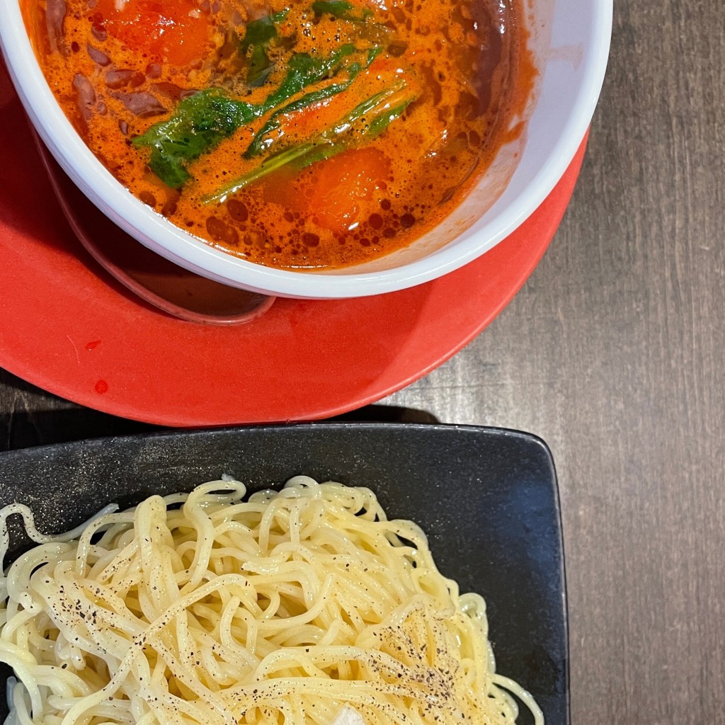 ユーザーが投稿したトマトつけ麺の写真 - 実際訪問したユーザーが直接撮影して投稿した川原町ラーメン / つけ麺真っ赤ならーめん とまこの写真
