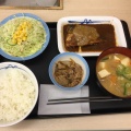 さばの味噌煮ミニ牛皿セット+豚汁変更+生野菜サラダ - 実際訪問したユーザーが直接撮影して投稿した花咲町牛丼松屋 桜木町店の写真のメニュー情報