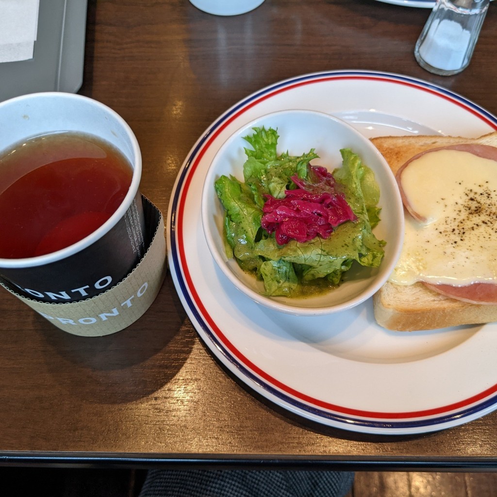 ユーザーが投稿したハムチーズトーストセットの写真 - 実際訪問したユーザーが直接撮影して投稿した渡辺通カフェPRONTO 福岡電気ビル北館店の写真