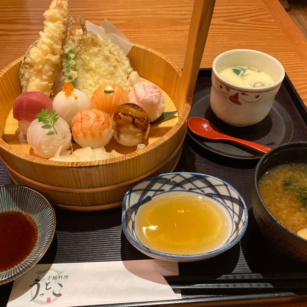 ユーザーが投稿した手まりと天ぷらと茶蒸の写真 - 実際訪問したユーザーが直接撮影して投稿した栄和食 / 日本料理うっとこ ラシック店の写真
