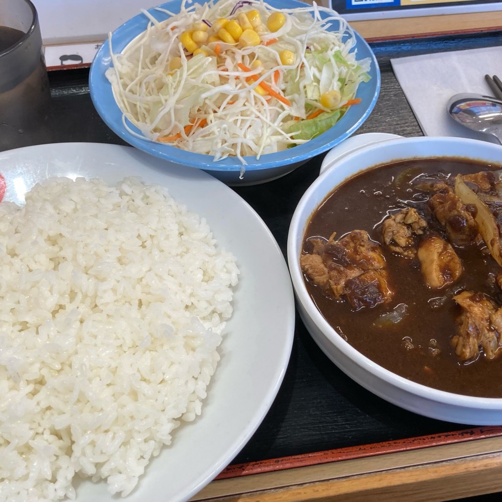 ユーザーが投稿したゴロゴロ煮込みチキンカレー 野菜セットの写真 - 実際訪問したユーザーが直接撮影して投稿した大須牛丼松屋 上前津店の写真