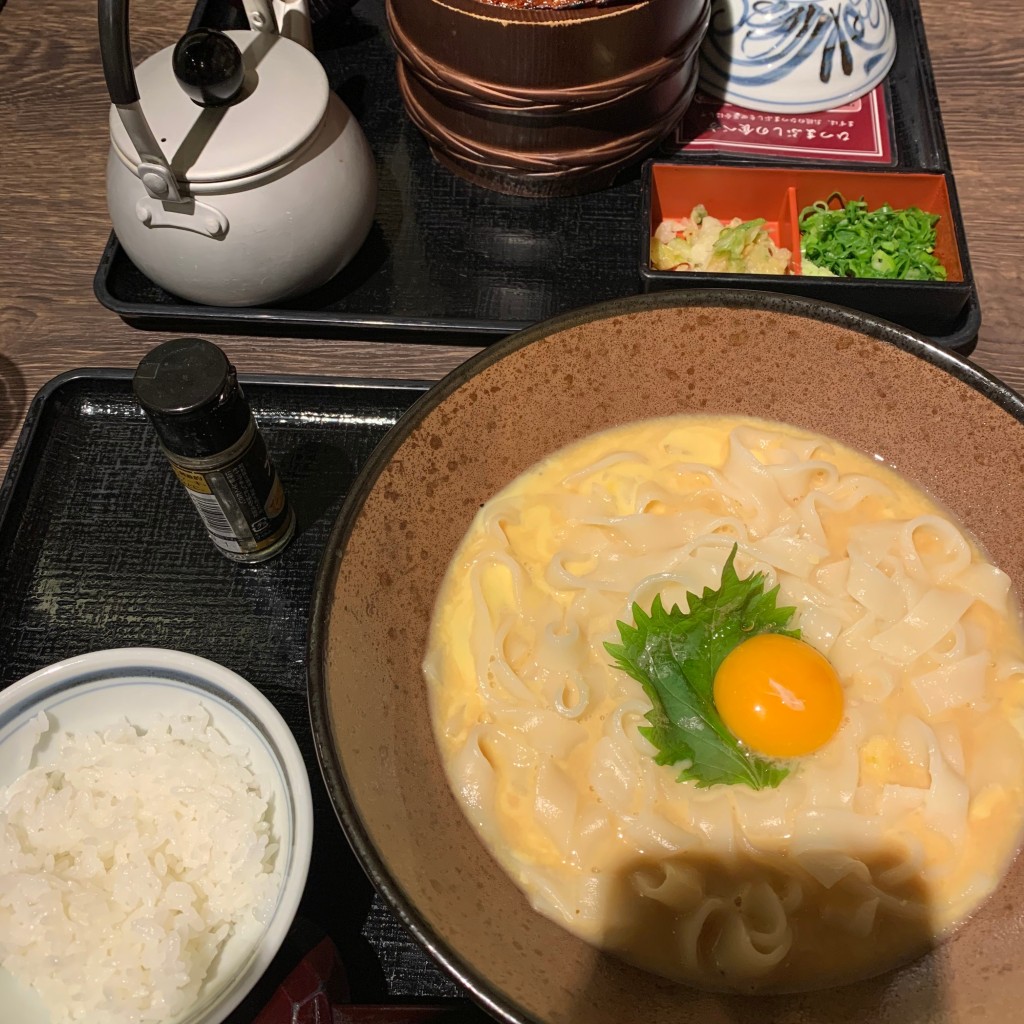 ユーザーが投稿したカルボナーラうどん ひつまぶしの写真 - 実際訪問したユーザーが直接撮影して投稿した牛島町郷土料理名古屋名物 名古屋めし食堂 丸八の写真