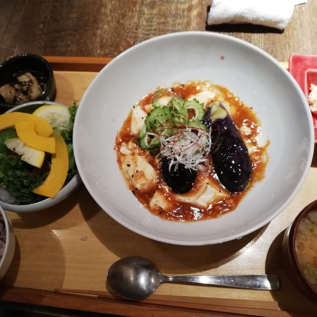 ユーザーが投稿したゴーヤと茄子の麻婆豆腐の写真 - 実際訪問したユーザーが直接撮影して投稿した東五反田野菜料理やさい家めい 五反田東急スクエア店の写真
