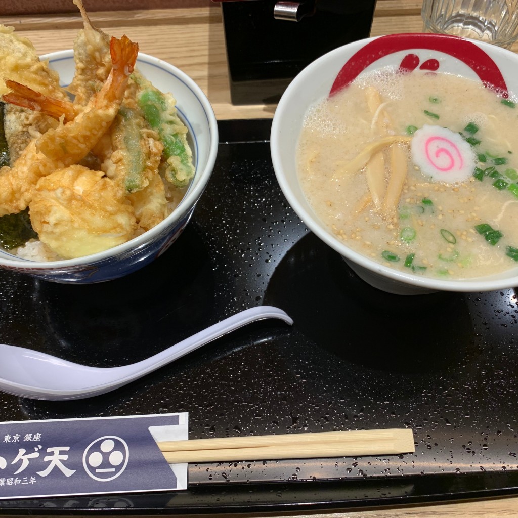 ユーザーが投稿した天丼とらぁ麺の写真 - 実際訪問したユーザーが直接撮影して投稿した銀座天ぷら天丼らぁ麺 ハゲ天 銀座店の写真