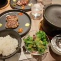 実際訪問したユーザーが直接撮影して投稿した梅田ハンバーグ肉屋のハンバーグと炊きたての米の写真