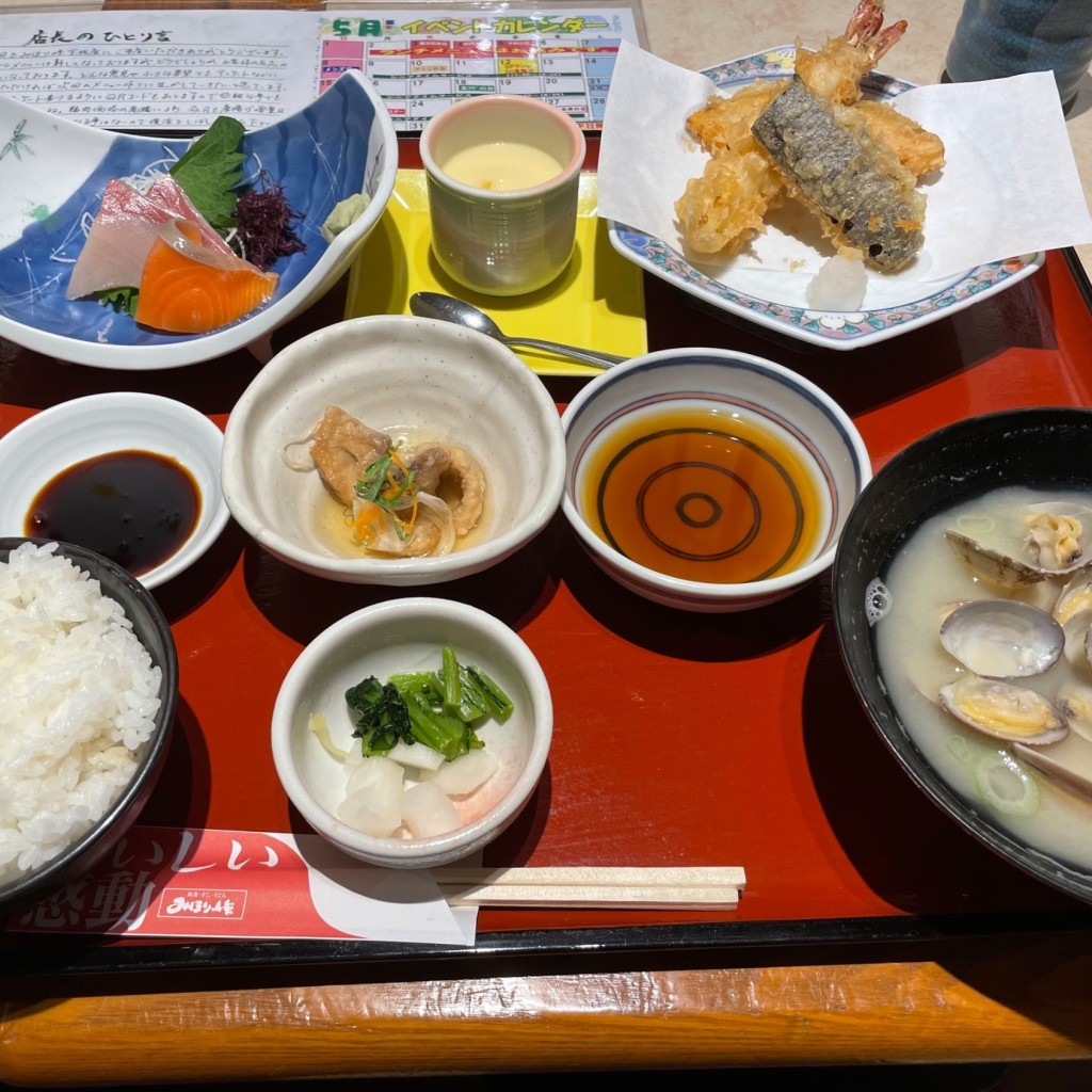 ユーザーが投稿した天ぷら刺身御膳の写真 - 実際訪問したユーザーが直接撮影して投稿した美里町定食屋みほり峠 下松店の写真