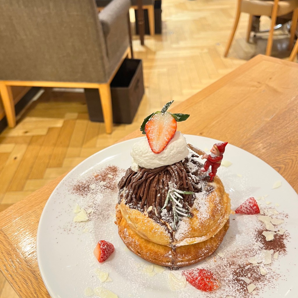 ユーザーが投稿したDE/12月マンスリーパンケーキの写真 - 実際訪問したユーザーが直接撮影して投稿した手取本町カフェカフェ&ブックス ビブリオテーク 熊本・鶴屋の写真