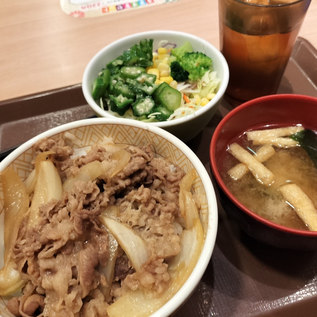 ユーザーが投稿した牛丼 サラダセットの写真 - 実際訪問したユーザーが直接撮影して投稿した深作牛丼すき家 16号見沼深作店の写真