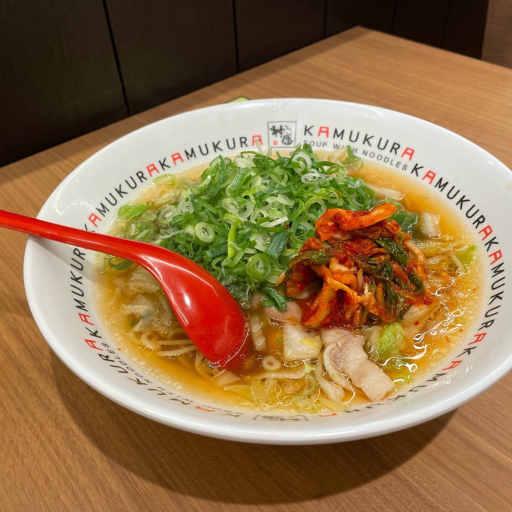 ユーザーが投稿したネギキムチラーメンの写真 - 実際訪問したユーザーが直接撮影して投稿したラーメン専門店どうとんぼり神座 青藍 UMEDA FOOD HALL店の写真