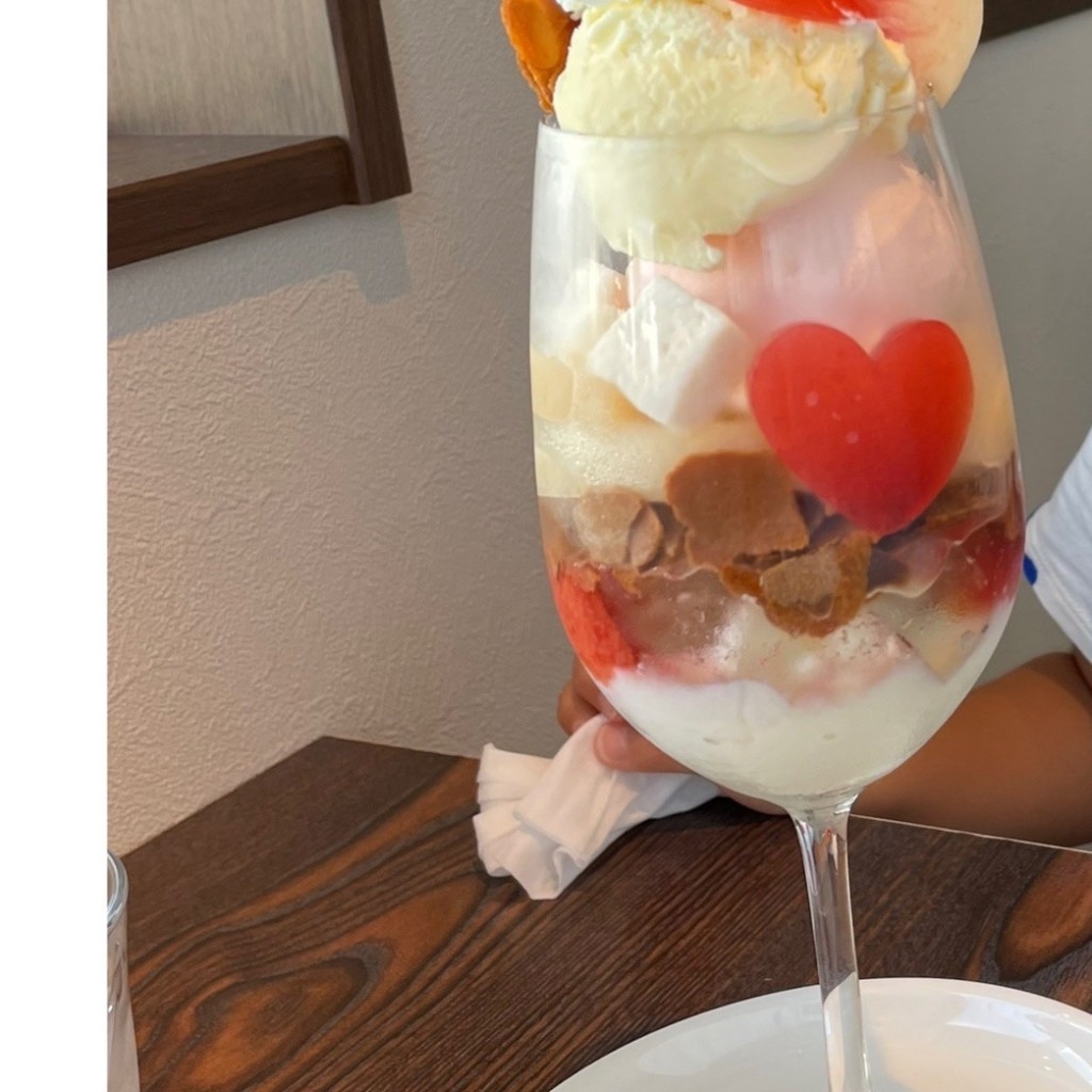 ユーザーが投稿した桃のパフェの写真 - 実際訪問したユーザーが直接撮影して投稿した宮丸カフェカフェ シュピールの写真