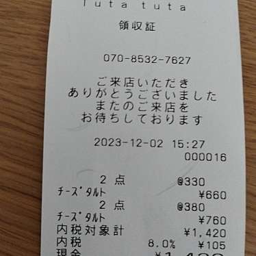 おいしいクリームとチーズタルト研究所 Tuta tutaのundefinedに実際訪問訪問したユーザーunknownさんが新しく投稿した新着口コミの写真