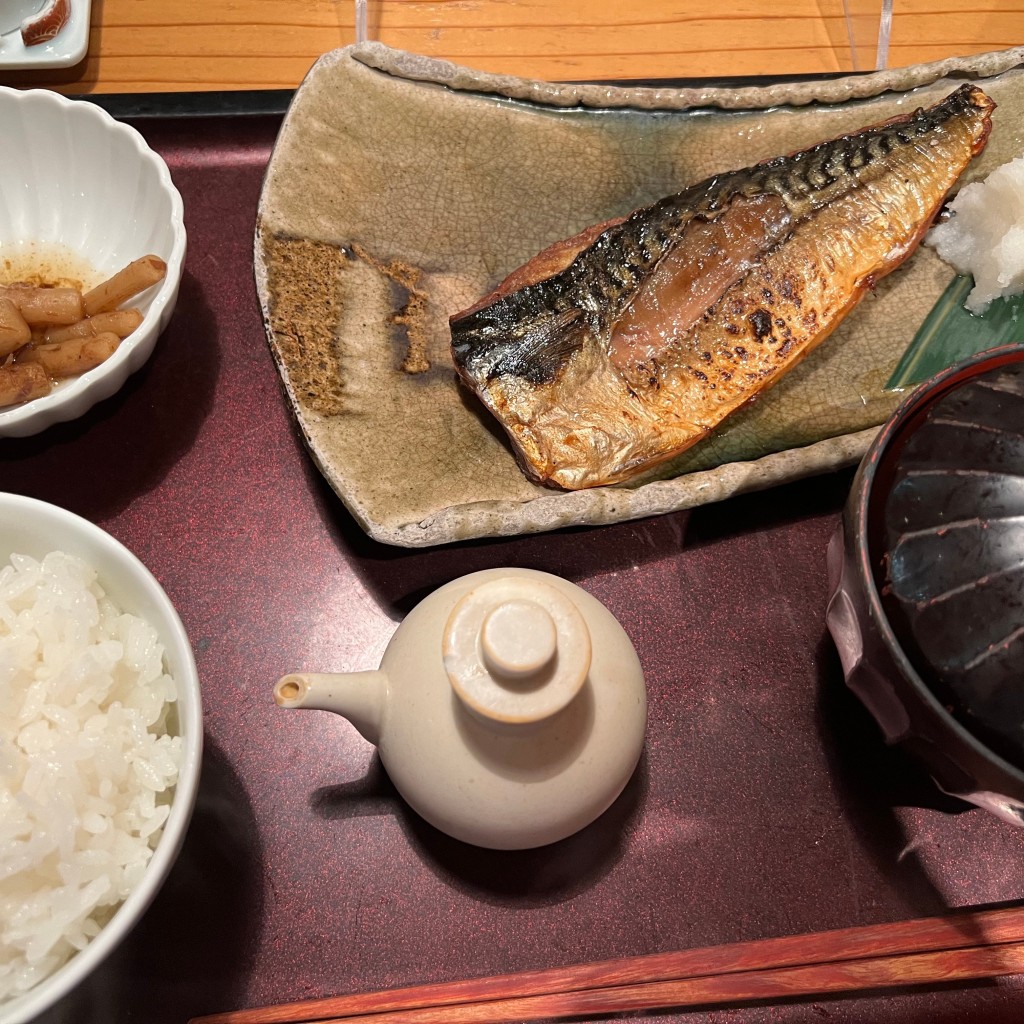 ユーザーが投稿した焼き魚定食(塩さば)の写真 - 実際訪問したユーザーが直接撮影して投稿した梅田もつ鍋博多もつ鍋やまや エキマルシェ大阪店の写真