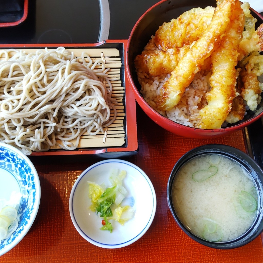 ユーザーが投稿したカキフライ定食と天丼セットの写真 - 実際訪問したユーザーが直接撮影して投稿した谷津そば彩茶房の写真