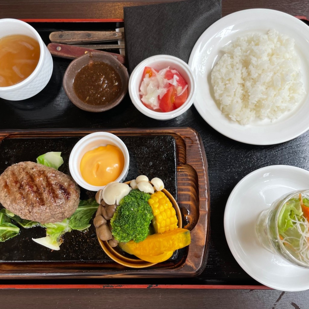 ユーザーが投稿した溶岩焼きハンバーグの写真 - 実際訪問したユーザーが直接撮影して投稿した阿久和南定食屋味の散歩道 田舎路の写真