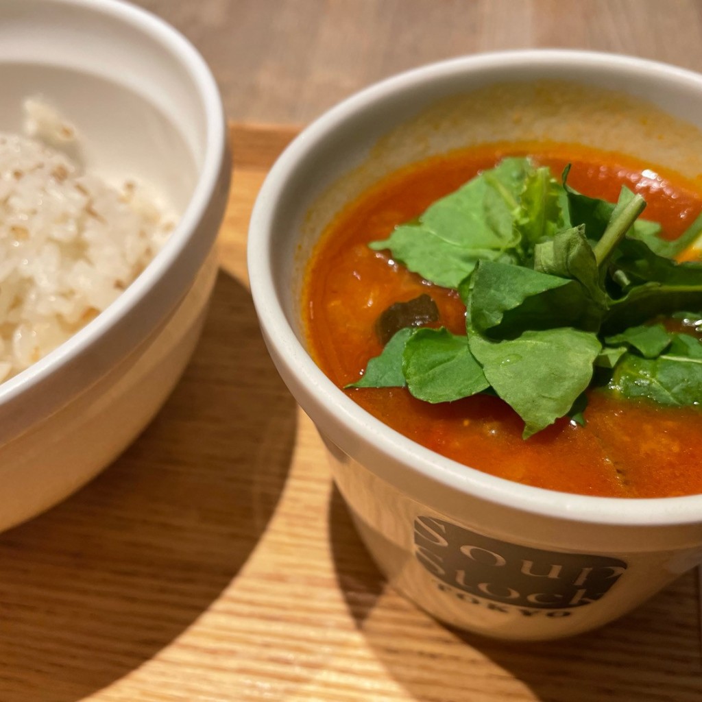 ユーザーが投稿したミネストローネ セット/白胡麻ご飯 スープのセットの写真 - 実際訪問したユーザーが直接撮影して投稿した恵比寿南洋食スープストック東京 アトレ恵比寿店の写真
