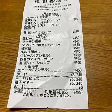 大衆飲み処 徳田酒店 ルクア大阪店のundefinedに実際訪問訪問したユーザーunknownさんが新しく投稿した新着口コミの写真