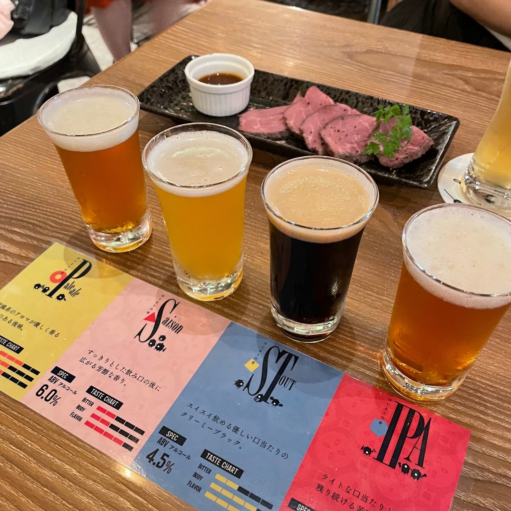 ユーザーが投稿したBeer Flight(飲み比べ)の写真 - 実際訪問したユーザーが直接撮影して投稿した東向中町ビアホールYAMATO Craft Beer Tableの写真