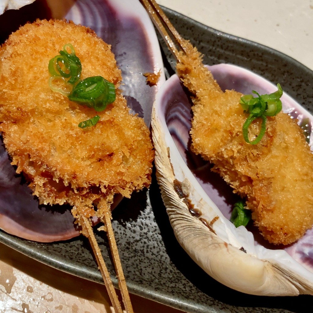 ユーザーが投稿した厳選食材・串揚げ釜めしコースの写真 - 実際訪問したユーザーが直接撮影して投稿した東心斎橋串揚げ / 串かつお出汁で食べる串かつと釜めしの専門店 ぎん庵 心斎橋の写真