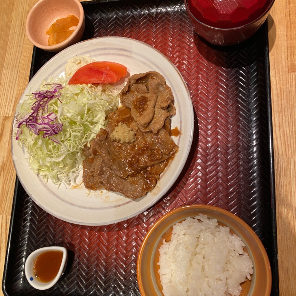 ユーザーが投稿した[定食]豚肩ロースの生姜焼きの写真 - 実際訪問したユーザーが直接撮影して投稿した中川中央定食屋大戸屋 ノースポートモール店の写真