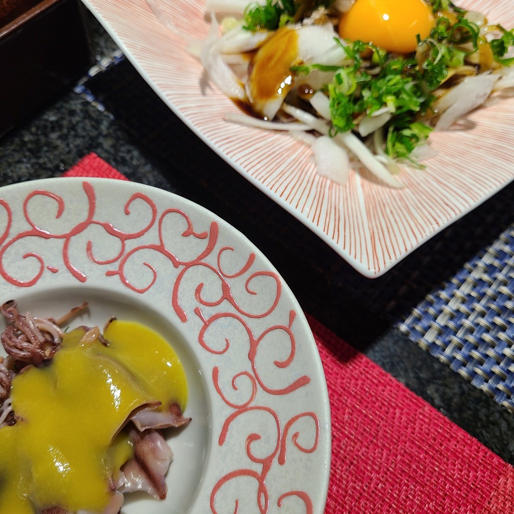 ユーザーが投稿したホタルイカ酢味噌と玉ねぎユッケの写真 - 実際訪問したユーザーが直接撮影して投稿した平川居酒屋魚里 本家の写真