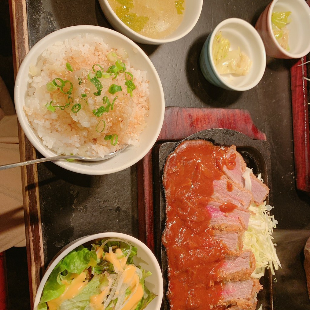 ユーザーが投稿したギュウカツ定食ねぎめしLunchの写真 - 実際訪問したユーザーが直接撮影して投稿した東日本橋焼肉新日本焼肉党 東日本橋店の写真
