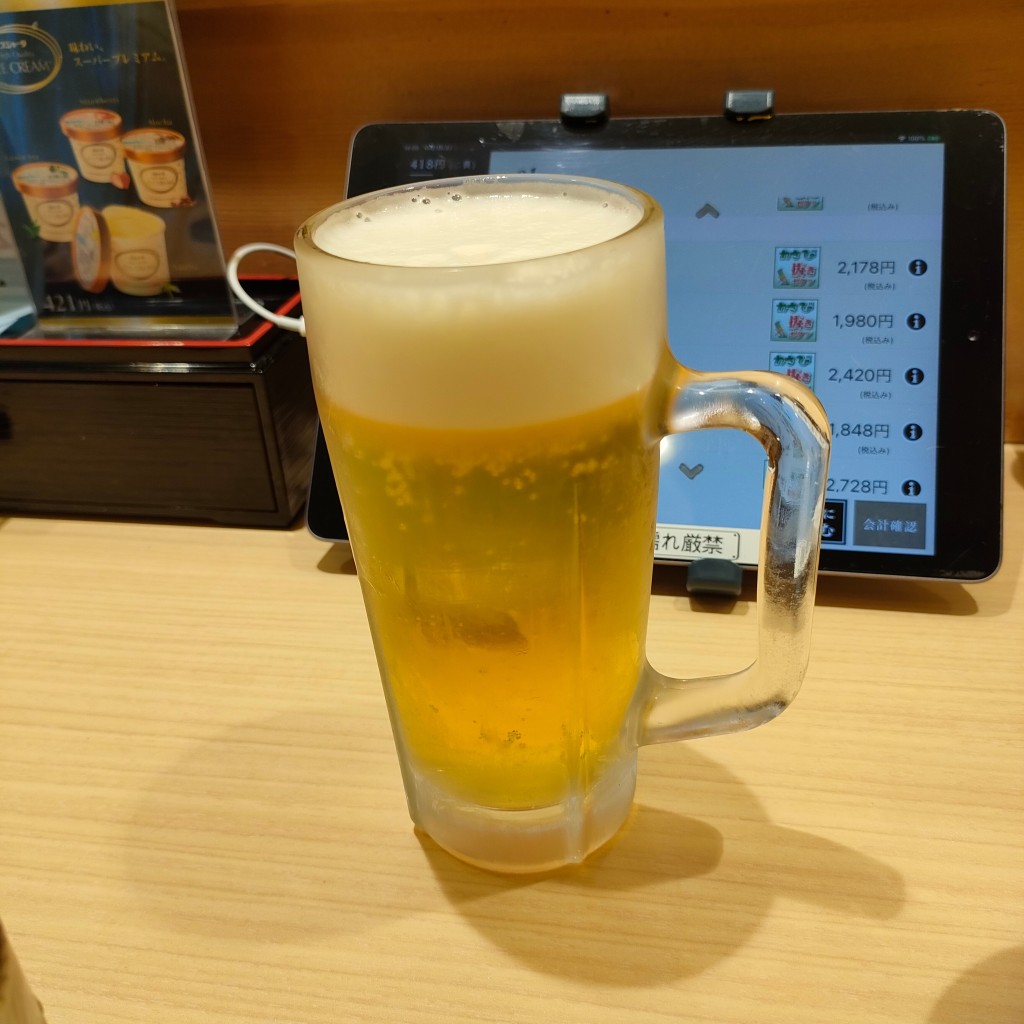 ユーザーが投稿した生ビールの写真 - 実際訪問したユーザーが直接撮影して投稿した朱雀堂ノ口町寿司本家さんきゅう ホテル エミオン 京都店の写真