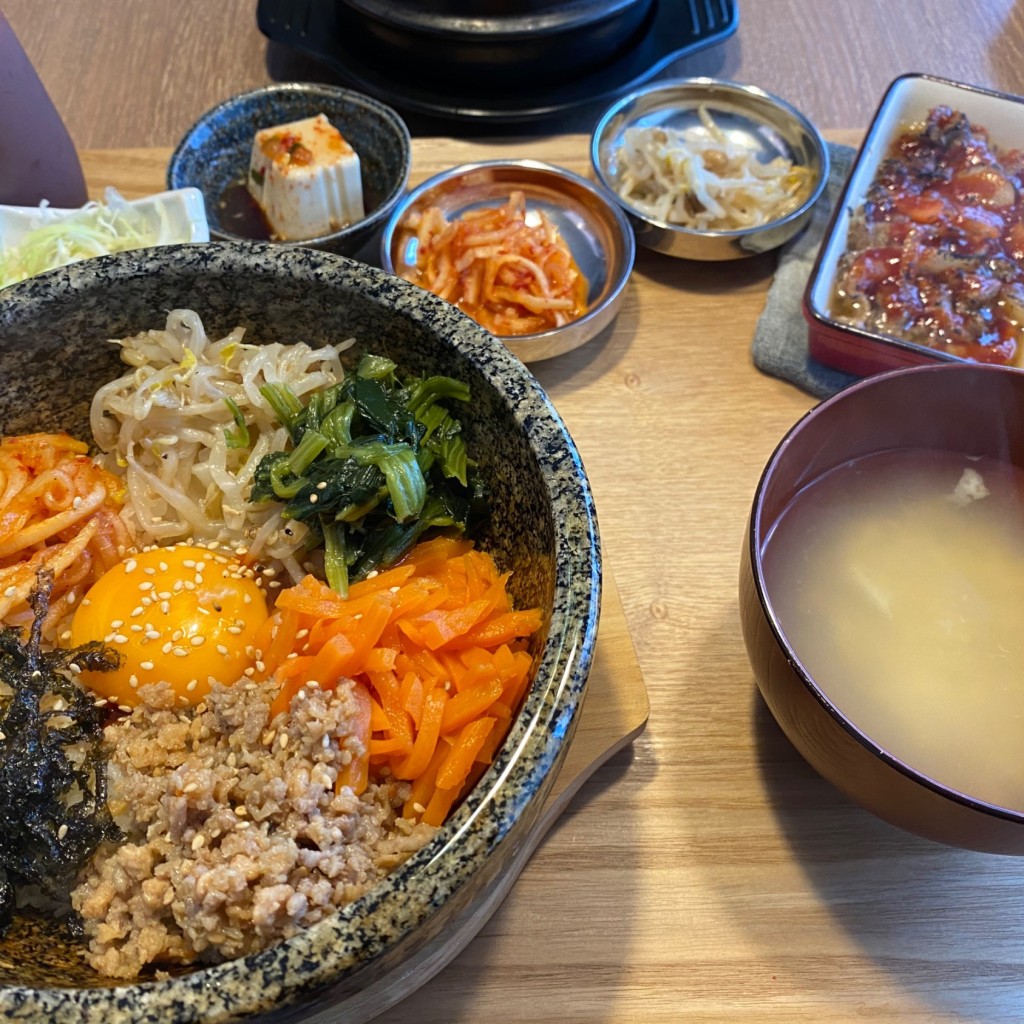 ユーザーが投稿した石焼ビビンバ定食プルコギ (旨辛)の写真 - 実際訪問したユーザーが直接撮影して投稿した大里韓国料理韓国料理 香り純豆腐の写真